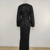 Women Sequins Splice Dress V Neck Full Sleeve A Line Evening Dresses Party Solid High Waist Long Skirts Office Lady Prom