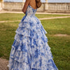 Cathy Customize Strapless Floral Print Tiered Ruffle Prom Dress Side High Split vestidos de noiva Floor-Length Evening Dresses