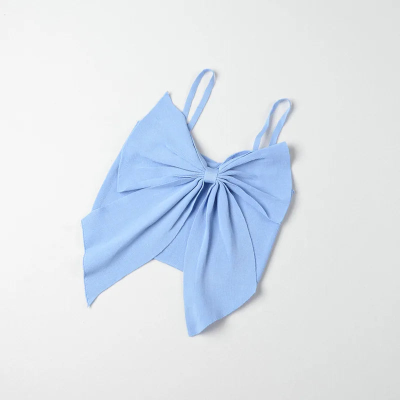 Summer Bow Crop Top Women Y2k Streetwear Clothes Korean Fashion Vest Blue White Pink Sleeveless Cute Tank Tops for Woman 2023