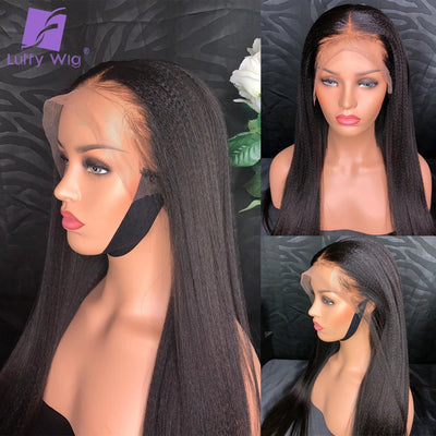 13x6 Yaki Straight Lace-Front-Perücke aus Echthaar, mit künstlicher Kopfhaut, vorgezupfte Remy brasilianische Lace-Front-Perücke, klebefrei, LUFFY