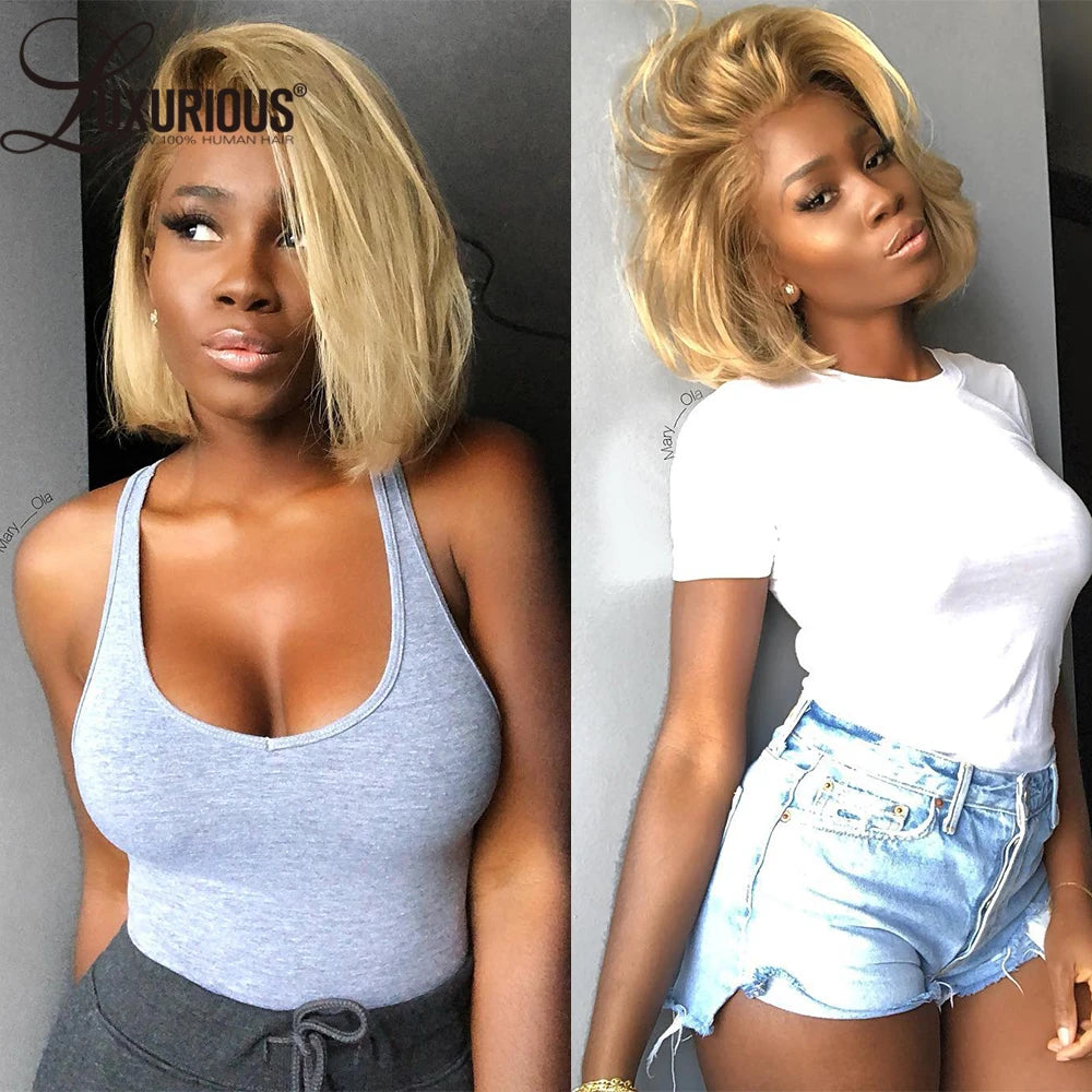 #4/613 Blonde Kurze Bob Echthaar-Perücken Für Frauen 13x6 Lace Wig Echthaar 13x4 Transparente Lace Wig Ombre Honigblonde Perücke 180%