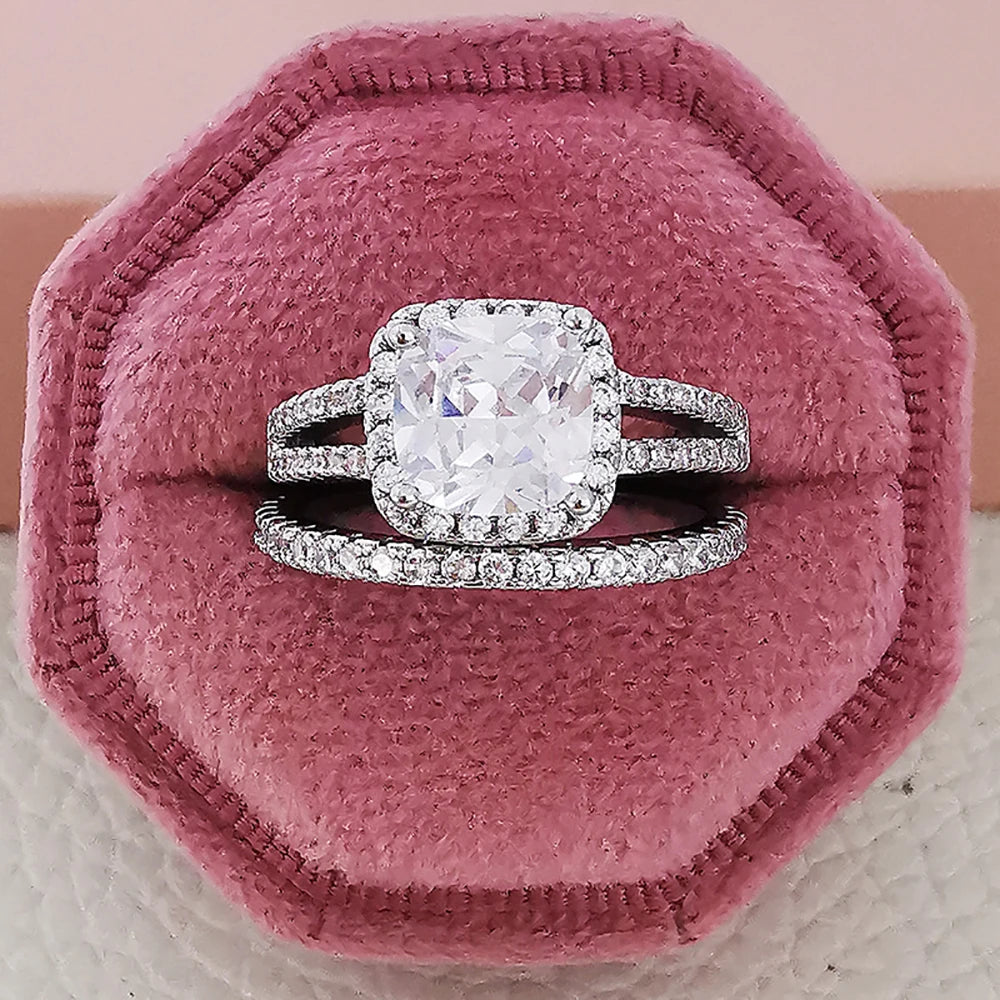 2023 New Luxury Silver Color Luxury Big Wedding Rings Set for Bridal Women Engagement Finger Party Gift Designer Jewelry R4428