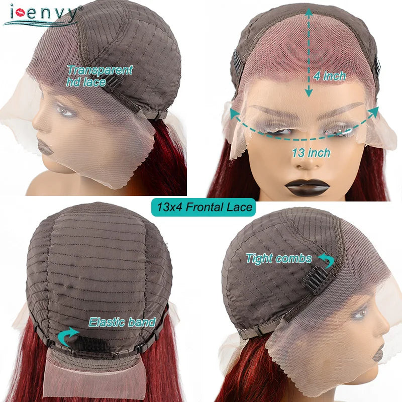 13X4 HD Transparente Lace Front Perücken Burgunderrote Echthaarperücken Vorgezupft 30 Zoll Body Wave Lace Front Perücken für Frauen Gelockt