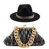 Set Straw Hat and Bag Set Gold Chain Bag Hat Set Ladies Leather Bag Tote Church Fedora Party Jazz Straw Hat