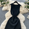 Sexy Backless Knit tassel High Waist Pleated Dress Casual A-line Dress Beach Vestidos Women Evening Party