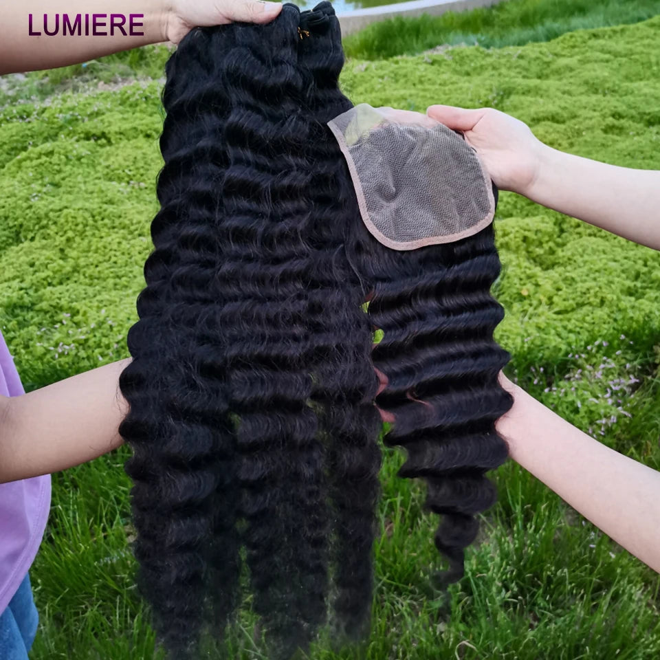 15A Loose Deep Wave Bundle With HD Closure 4X4 5x5 6x6 100% Virgin Brazilian Hair Weave Bundles 3/4 Bundle Deal  8-40" Wholeasle