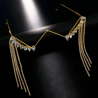 Stonefans Strass-Drop-Brillenfassung für Damen, kostenloser Versand, luxuriöse 2023 Kristall-Quasten-Halbrahmen-Brillenfassung, Schmuck