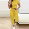 Tight Solid Color Two Piece Set Women Cropped T Shirt Slim Long Pants Pocket Ladies Sets 2025 Spring Summer Sportswear