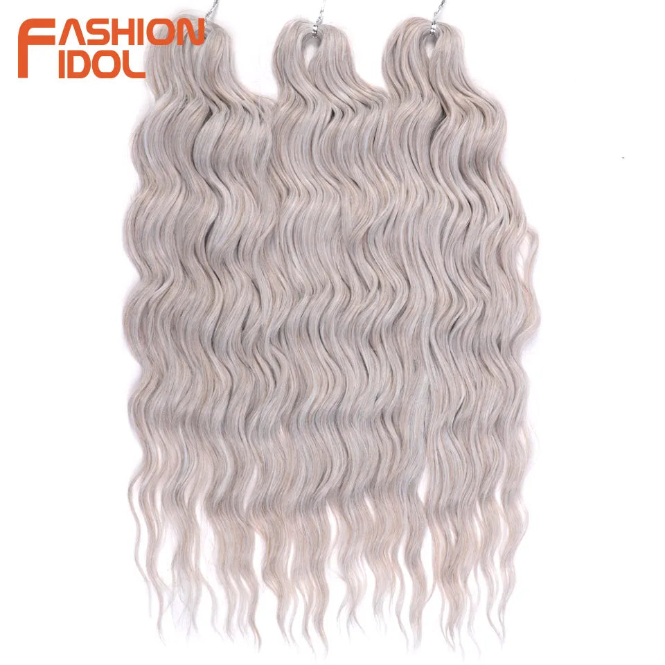FASHION IDOL 24-Zoll Häkelhaar Synthetische Wasserwelle Flechthaarverlängerungen Ombré Regenbogenfarbe Kunsthaar Deep Wave Lockenhaar