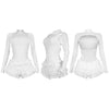 CM.YAYA Damen Langarm Spitze Rüschen geraffte hohe Taille kurzer Jumpsuit Streetwear Rückenfrei Einteiler Strampler Overall