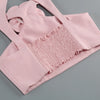 New sexy pink neck hanging backless dress, women's temperament short skirt decoration flower party dress set