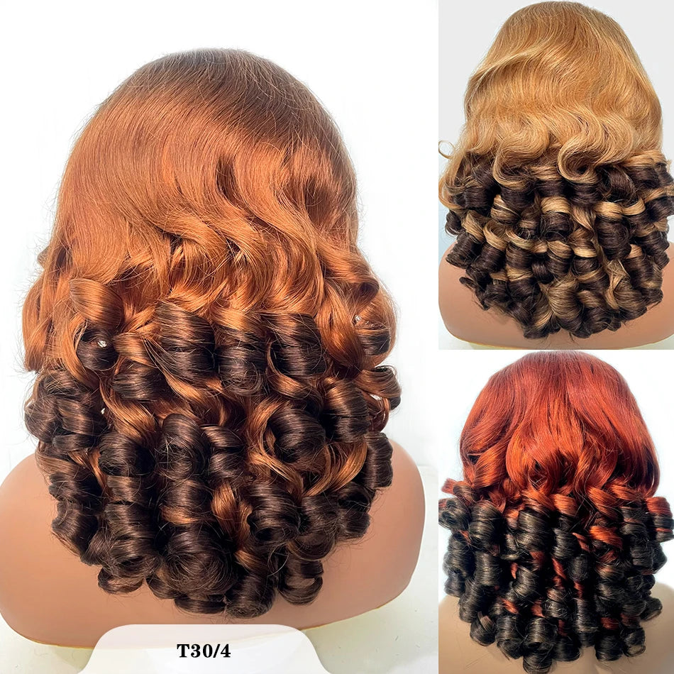 100 % vietnamesische Echthaarperücken, 250er Dichte, Ombre, Double Drawn, Bouncy Curly, Loose Wave, 13x4 HD Lace Front, klebefreie Perücke, vorgezupft