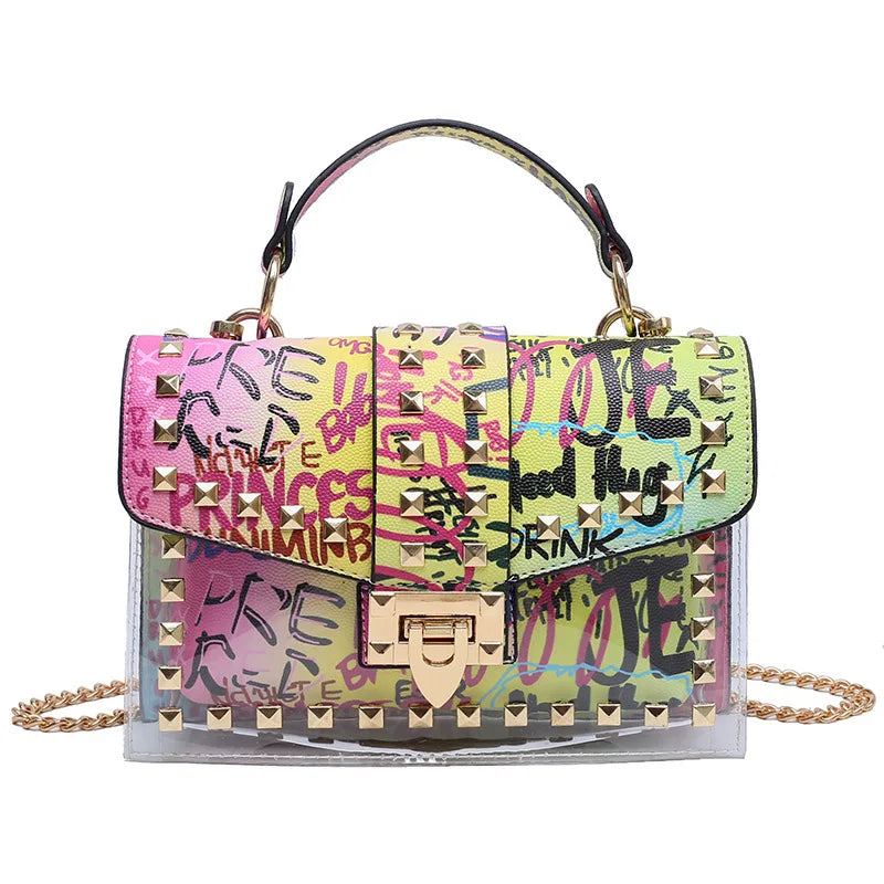 Marke Frauen Nieten Graffiti Umhängetaschen Mode Schultertasche für Damen Weibliche Luxus Designer Handtaschen 2023 Hohe Qualität