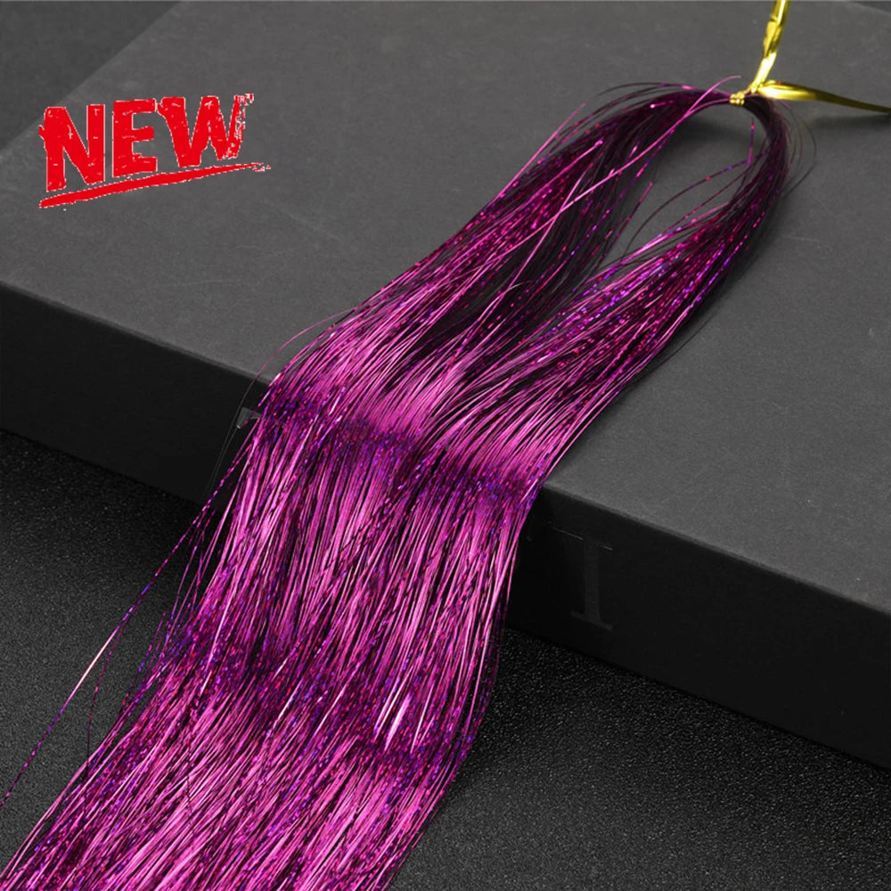 Shiny Sparkle Hair Tinsel 150PC/120cm Thin Colorful Rainbow Silk Hair Extensions Dazzles Women Hippie for Braiding Headdress