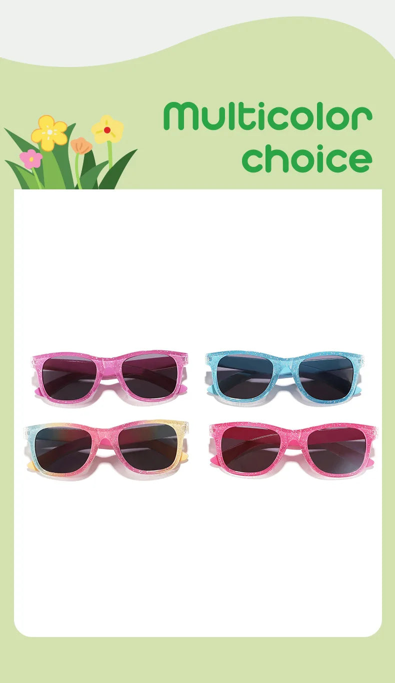 2024 Neue trendige coole bunte glänzende quadratische Sonnenbrille für Kinder Mädchen Trendige modische süße Sonnenbrille Kinderbrille