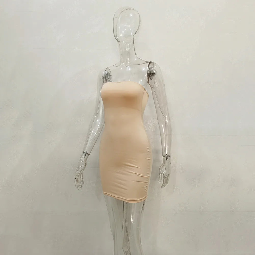 Sexy Trägerloses schulterfreies, pinkfarbenes Bodycon-Kleid für Damen, rückenfreies, schmales Minikleid, Club-Party-Kleider