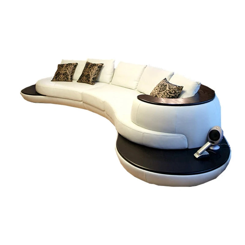 MANBAS Top Grain Echtes Leder Sofa mit Eckteil Modernes italienisches Ledersofa Große Bogenform Wohnzimmer Sofagarnitur