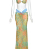 Beyprern Tropical Goddess Floralrock-Set, zweiteiliges Kleid, Urlaubsoutfits, bedrucktes BH-Crop-Top und passendes Set für Damen im Sommer