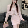 Elegant Fashion Pink Tweed Suit Women's Autumn 2023 Y2k High Quality Blazer Coat+Bag Hip Skirt Commuting Two-Piece Set