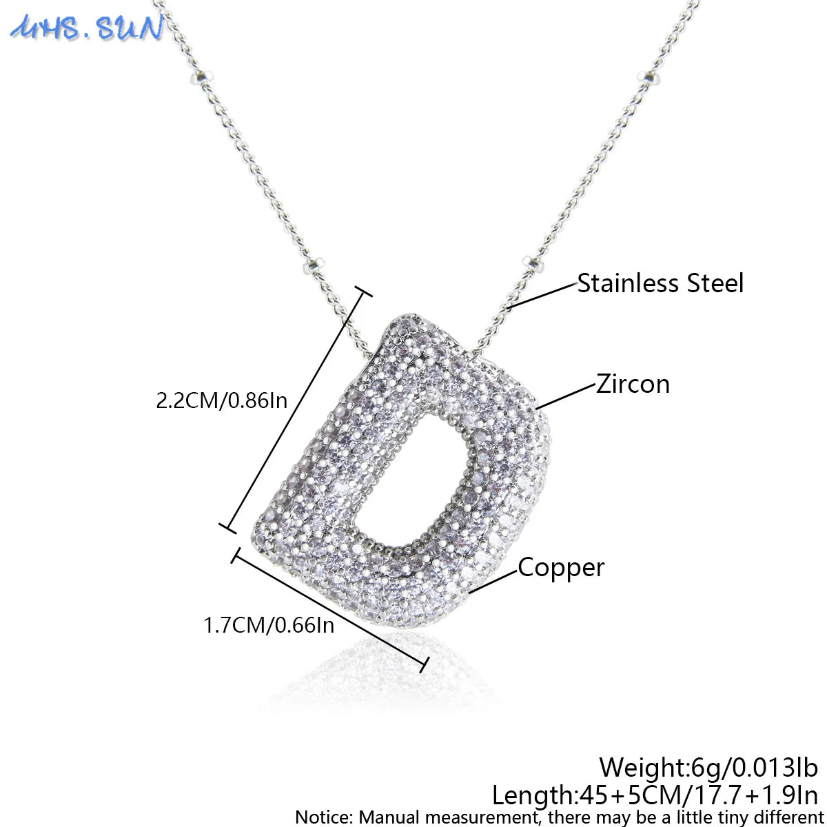 MHS.SUN Hochwertige Bubble Initialenkette Buchstabe A-Z Silberfarbene Zirkon 26 Initialen Ballon Anhänger für Damen Herren Schmuck