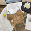 V-Neck Sexy Lace Corset Top Slim Fit Push Up Hollow Suspender Vest Adjustable Straps Off Shoulder Breathable Mesh Vest Travel