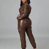 Women Pants Sets Two Piece Long Sleeve Cardigan Hidden Breasted Solid Zipper Fly Pencil Pants Slim Fit High Street Pockets