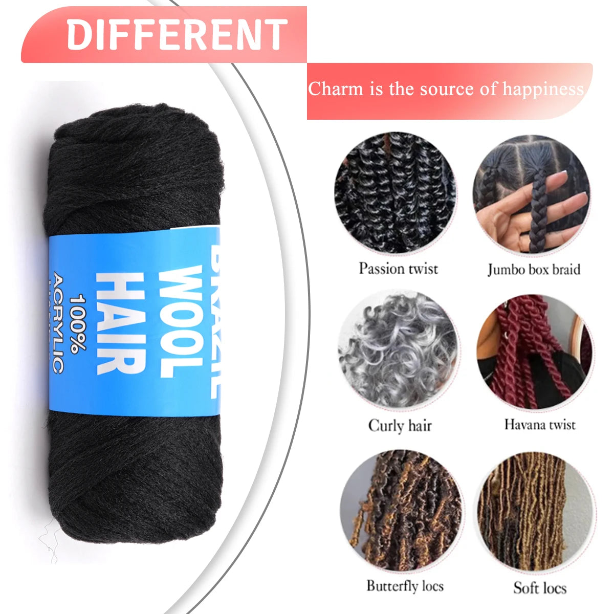 4er-Pack brasilianisches Wollhaar, synthetische Häkelhaarextensions für Frauen, afrikanisches Haargarn zum Flechten von senegalesischen Twists, Kunsthaar