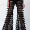 Cryptographic Fashion Tiered Mesh Sheer Flare Pants Rave Festival Outfits for Women Halloween Sexy Pants Streetwear Bottoms