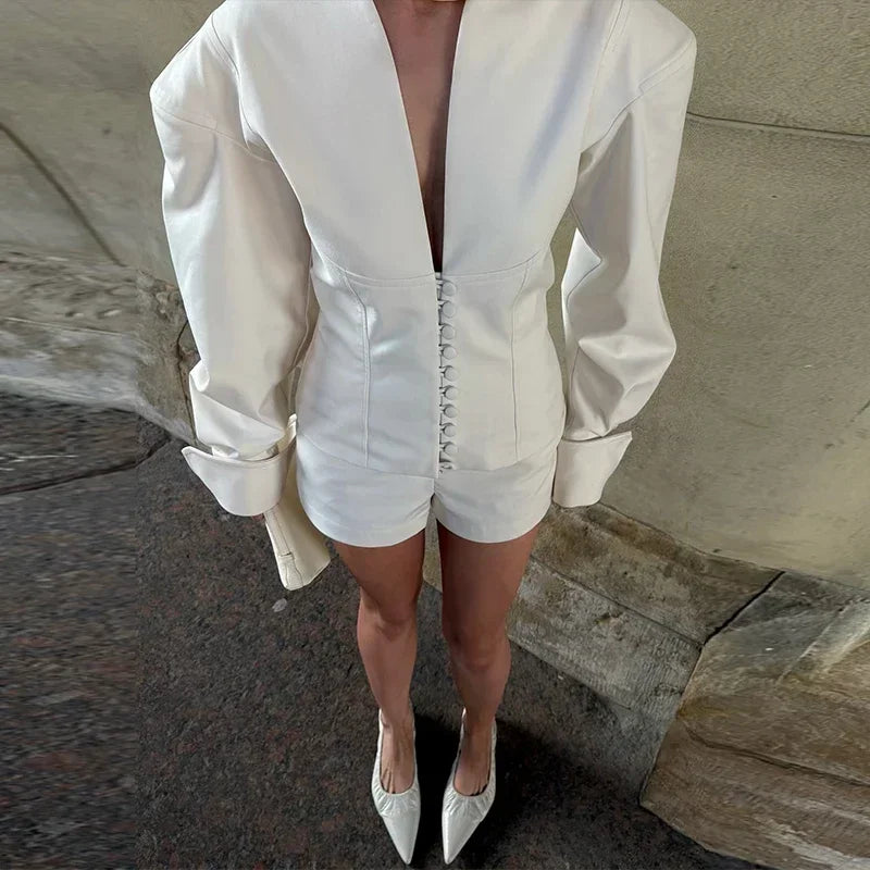 Urban White Women Blazer Coats Elegant Single Breasted V-neck Long Sleeve Female Jacket 2025 Autumn Office Lady Outwears