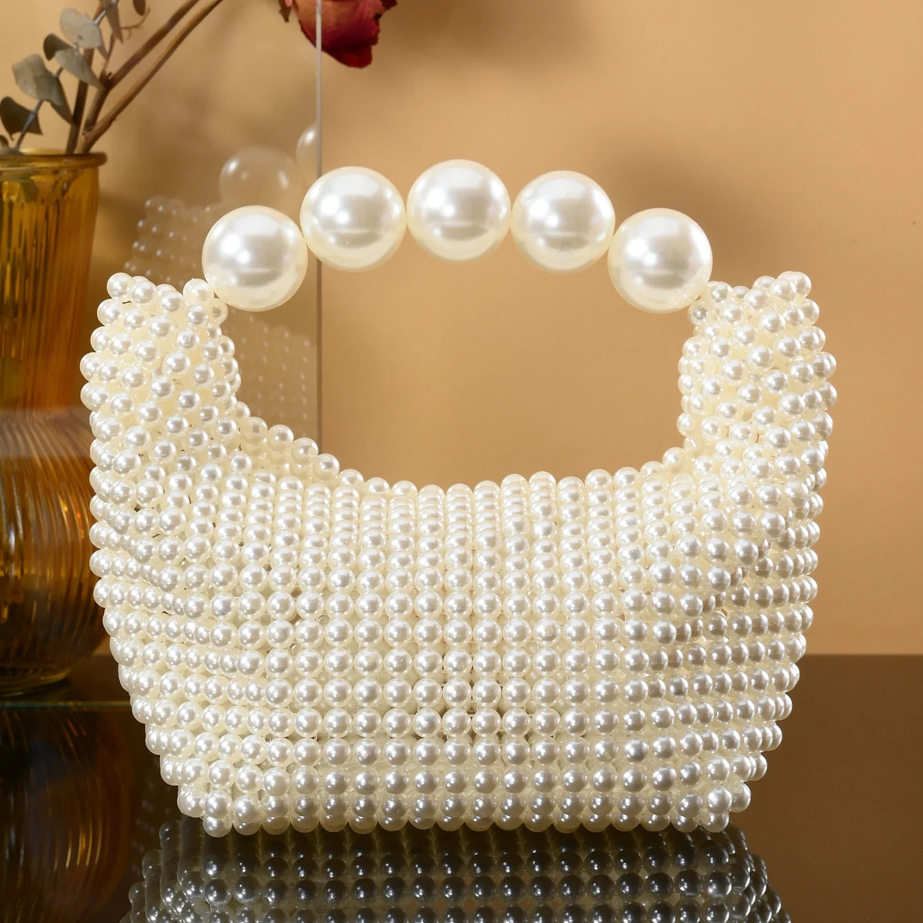 Europäischer und amerikanischer Stil neue Perlenhandtasche Sommer Damen Perlenbeutel handgewebte Handgelenktasche Mode Temperament Handtasche