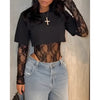 Sexy Lace Bodysuit T-Shirt 2-Piece Set Women's Fashion Lingerie Y2K Streetwear Outfit Casual Summer Clothes S-XXL