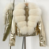 OFTBUY Natural Fox Fur Faux Leather Jacket Female New Autumn Short Top Clothing Women Long Sleeve Fake Leather Real Fur Coat