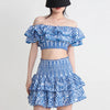 TWOTWINSTYLE Hit Color Print Casual Two Piece Sets For Women Slash Neck Short Sleeve Top High Waist Skirt Summer Set Female New