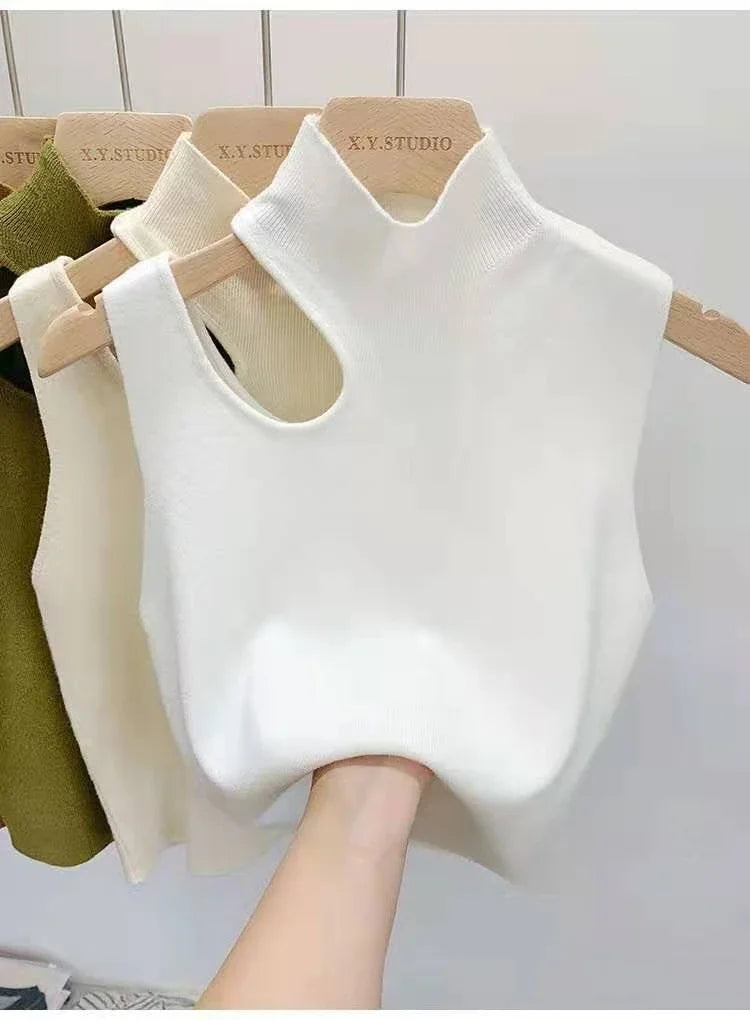 Women Knitted Tank Top Summer Fall Slim Sweater Short Sleeveless Solid Summer Sweaters Hollow Out Pullovers 2026