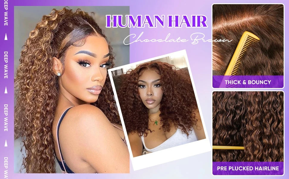 40 30 Inch Chocolate Brown Deep Wave Lace Front Wigs Human Hair #4 Colored 13x4 13x6 Hd Curly Lace Frontal Wigs Pre Plucked