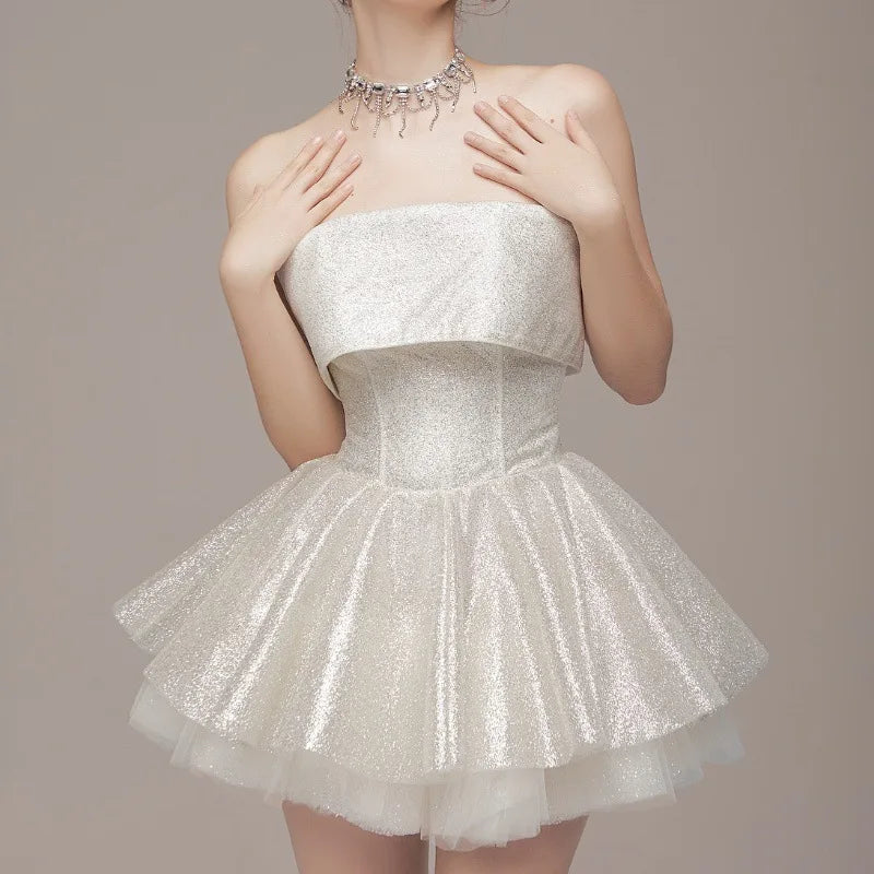 Elegantes trägerloses Korsett-Minikleid schulterfrei glänzende Kleider glitzerndes rückenfreies Roben-Ballkleid Geburtstag Abendparty Cocktail