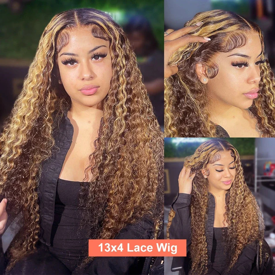 4/27 Highlight Wig Human Hair Deep Wave Hd Lace Wigs 36 Inch Curly Glueless Wigs Human Hair Colored Women Wigs On Clearance Sale