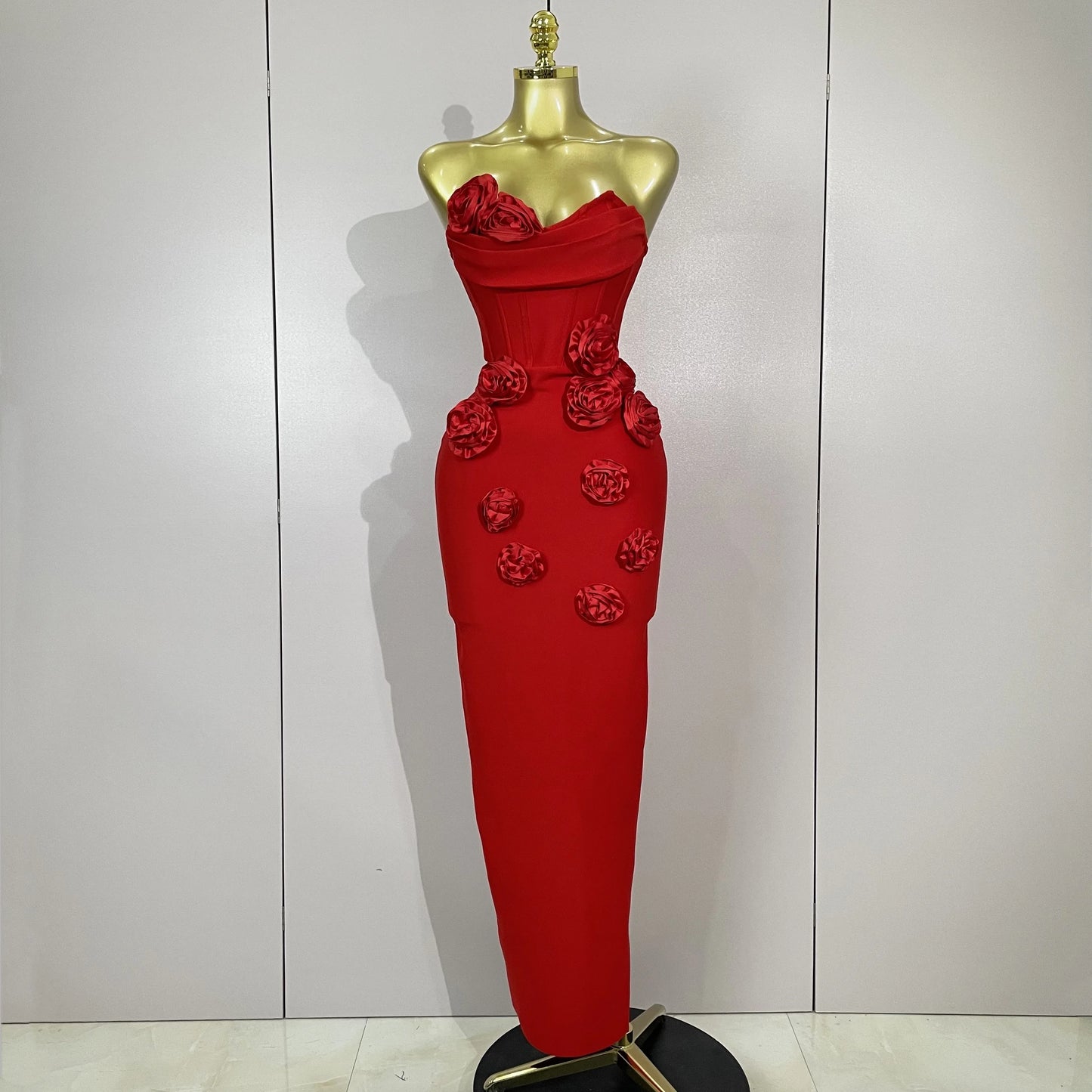 Sexy Fashion White Elegant Strapless Flower Bodycon Long Dress Women Casual Streetwear Club Birthday Party Slim Elegangt Dresses