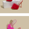 Women Rabbit White Fur Clear PVC Slippers Square Toe Stilettos Slides Transparent Crystal High Heels Sandals Mules Glass Heels
