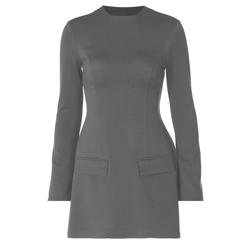 Hugcitar 2024 Frühling O-Ausschnitt Langarm Uni Patchwork Reißverschluss Sexy Bodycon Minikleid Damen Mode Outfits Geburtstagsparty Y2K