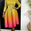 Miyake Plissiertes Maxikleid mit Farbverlauf, Rundhals, langen Ärmeln, locker sitzend, stark dehnbar, Laternenkleider für Damen, Sommer 2024, Neu