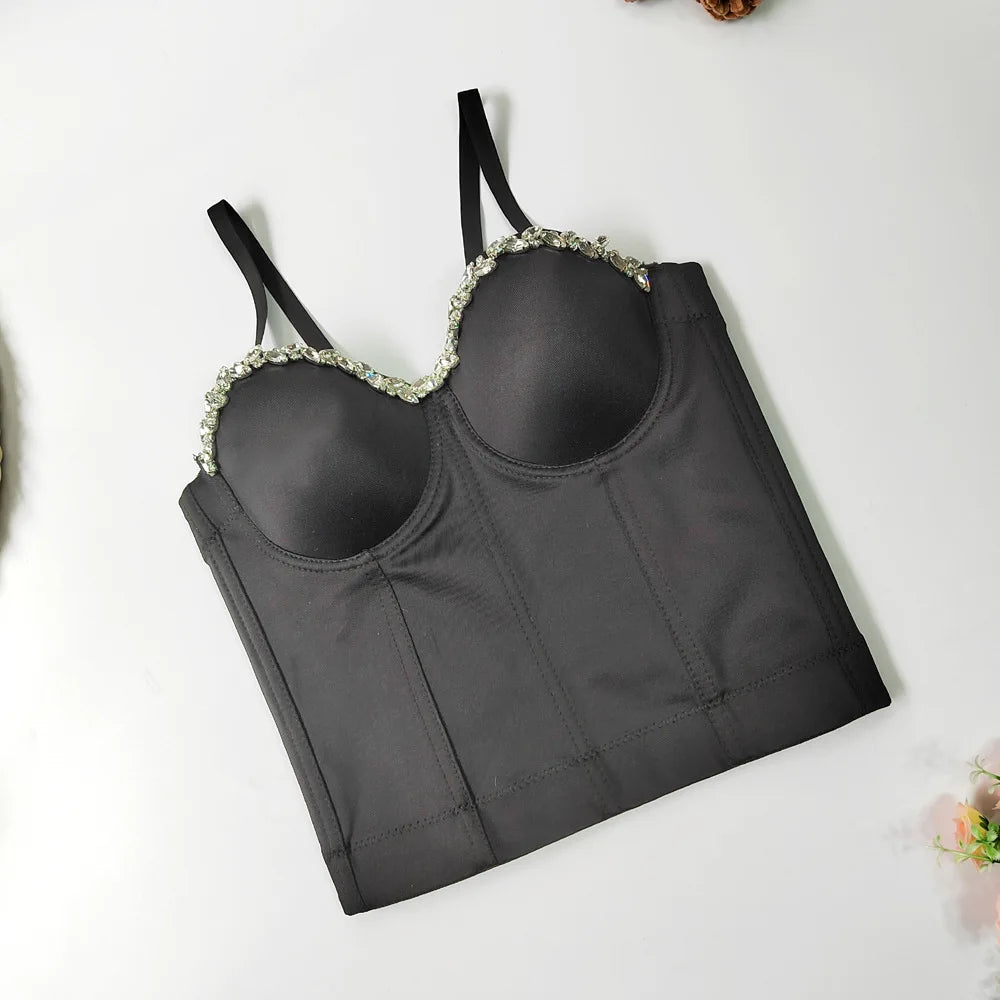 SXTHAENOO Damen Sexy Fashion Crop Top Diamant Blume Trägerloses Bustier Top BH Nachtclub Party Tank Top Weiblich Ropa De Mujer