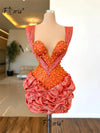 Fashion Orange Beaded Ruffles Cocktail Dress Pearls Sleeveless Prom Party Cute Dress Short Graduation Wear vestidos de gala 2024