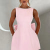 Elegant Pearl Bow Backless Short Dress Women's Sleeveless Party Cute Mini Dresses Black White Pink Chic Birthday Evening Y2K New