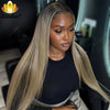 Ombre Dirty Blonde Straight Lace Frontal Wig 13x6 Human Hair Wigs Ash Blonde with Dark Roots 13x4 Lace Front Wigs for Women