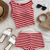 European and American striped vest shorts set, summer knitted hot pants top two-piece set