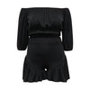 Customized Plus Size Women's Set Long Sleeve Slash Neck T-Shirt and Shorts 2025 Summer Ruched Two 2 Piece Set Outfits Tracksuit