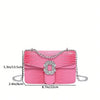 Crocodile Embossed Shoulder Bags For Women Flap PU Leather Fashion Rhinestone Decor Small Square Crossbody Bag Designer Handbag