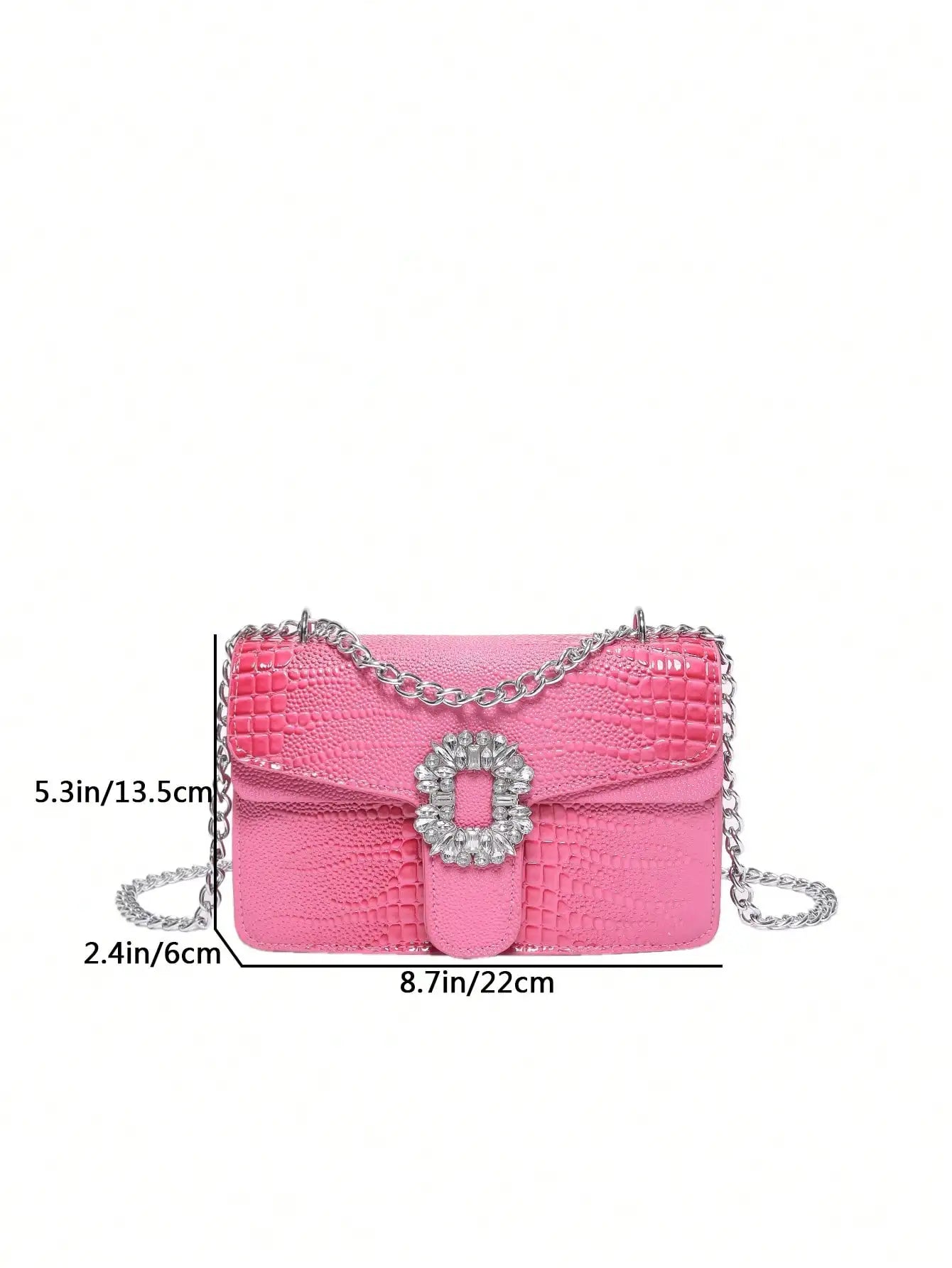 Crocodile Embossed Shoulder Bags For Women Flap PU Leather Fashion Rhinestone Decor Small Square Crossbody Bag Designer Handbag