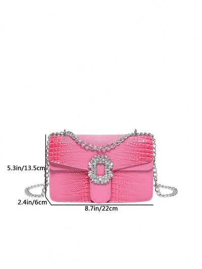 Crocodile Embossed Shoulder Bags For Women Flap PU Leather Fashion Rhinestone Decor Small Square Crossbody Bag Designer Handbag